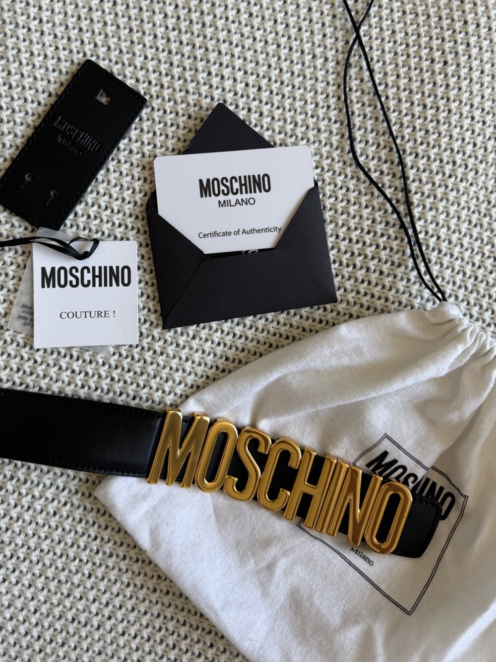 Moschino Logo Plate Leather Belt